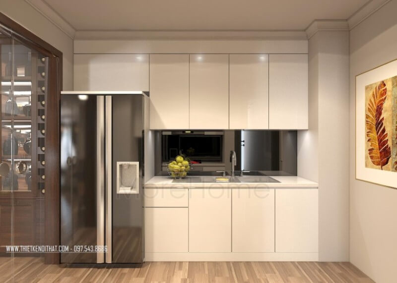 Nội thất phòng bếp gỗ công nghiệp đơn giản, hiện đại