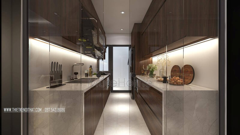 Thiết kế nội thất phòng bếp gỗ công nghiệp