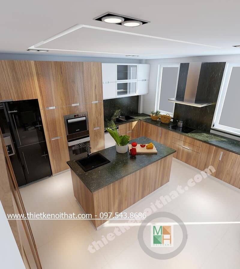 Thiết kế nội thất phòng bếp gỗ công nghiệp