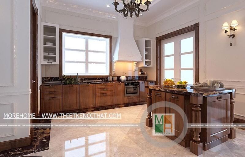 Thiết kế nội thất phòng bếp biệt thự tân cổ điển