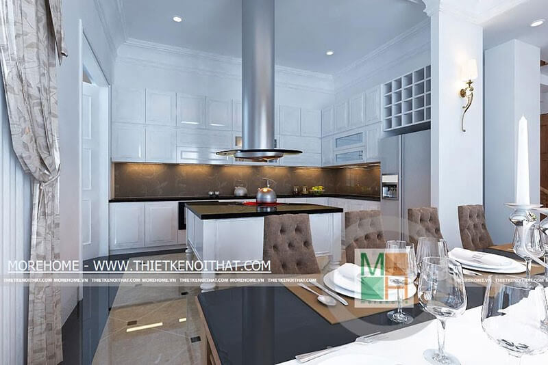 Thiết kế phòng bếp biệt thự tân cổ điển sang trọng
