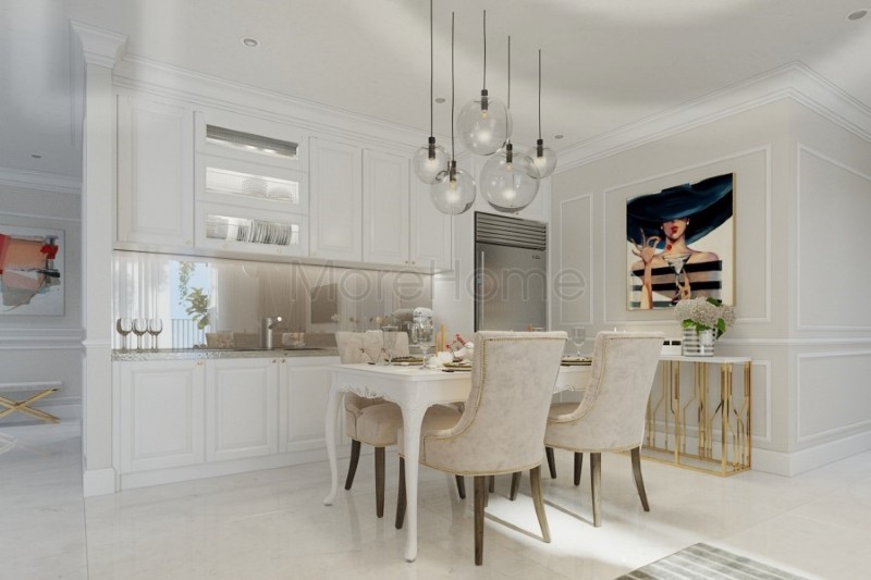 Thiết kế nội thất bếp chung cư và khu vực ăn uống được đặt liền kề mang đến sự tiện nghi cho gia chủ