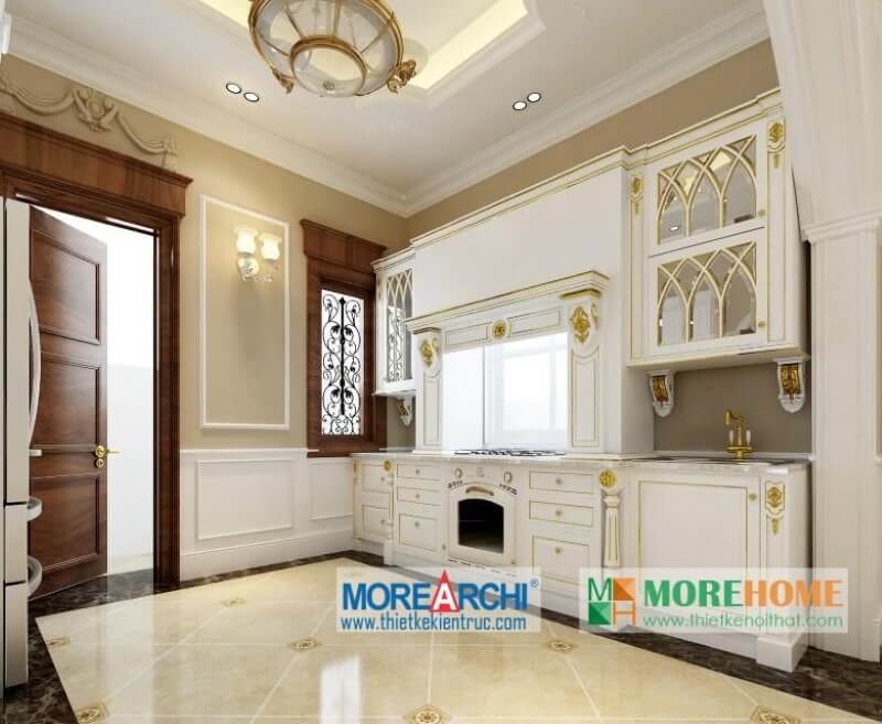 Thiết kế nội thất phòng bếp tân cổ điển đẹp