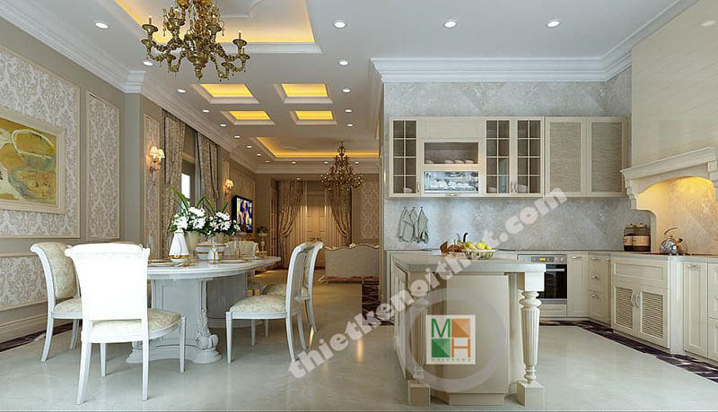 Thiết kế nội thất phòng bếp tân cổ điển đẹp