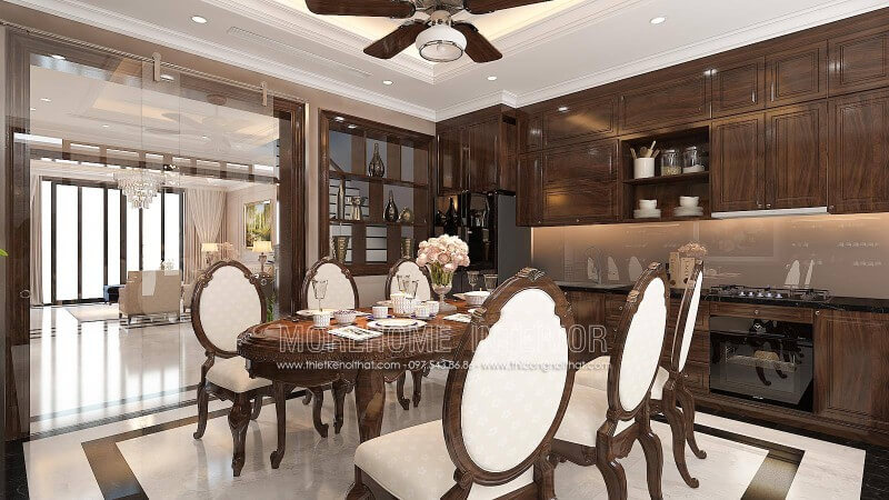 Trang trí phòng bếp tân cổ điển sang trọng