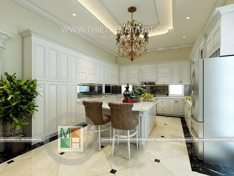 Trang trí phòng bếp tân cổ điển sang trọng