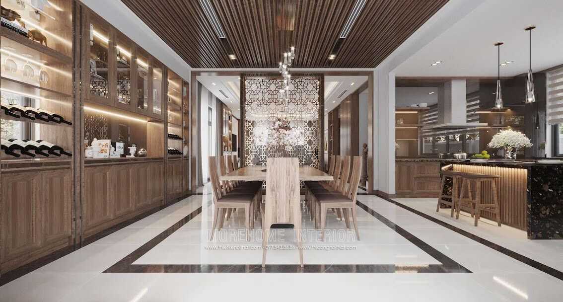 Mẫu thiết kế nội thất phòng bếp đẹp với tông màu gỗ óc chó cuốn hút mọi ánh nhìn Thiết kế phòng bếp đẹp