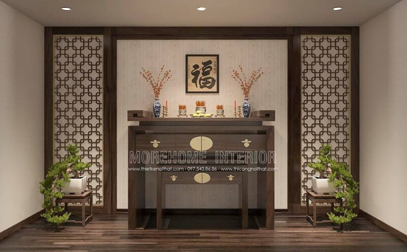 Giấy dán tường màu vàng kim hoa văn cổ điển đẹp, sang trọng cho phòng thờ gia tiên. Mẫu thiết kế nội thất chung cư đẹp