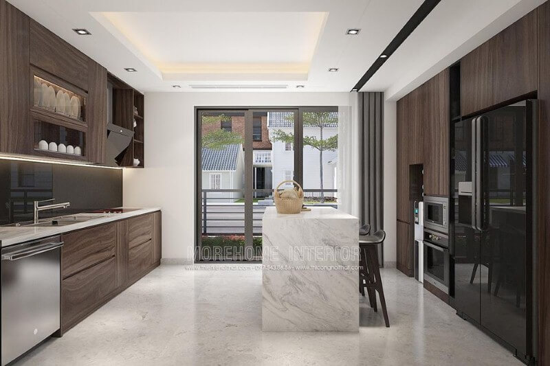 Thiết kế phòng bếp bằng gỗ công nghiệp acrylic đẹp. Thiết kế nhà bếp tiện nghi