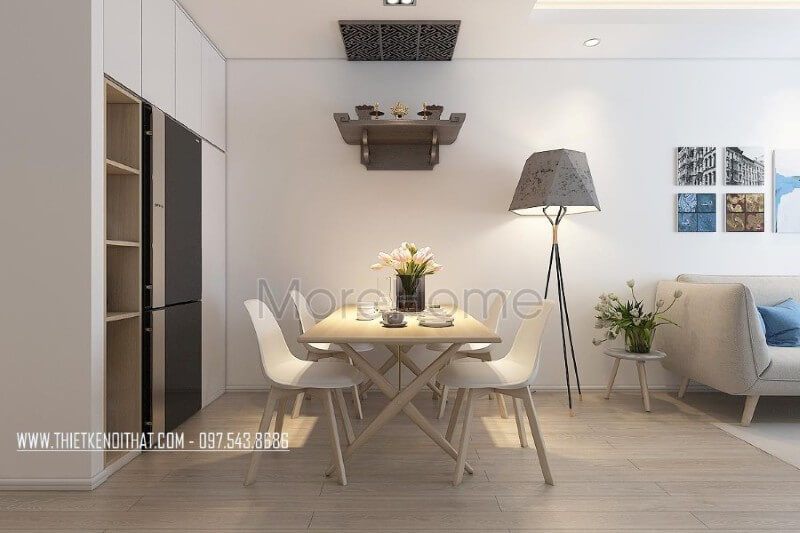 Mẫu bàn thờ hiện đại được đặt ở không gian sinh hoạt chung của ngôi nhà, không gian thờ cúng gia tiên sang trọng và nghiêm trang