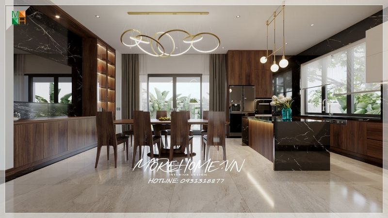 Bộ bàn ăn 8 ghế gỗ tự nhiên hiện đại sử dụng thoải mái tiện nghi, khoét phần sau lưng ghế ấn tượng độc đáo