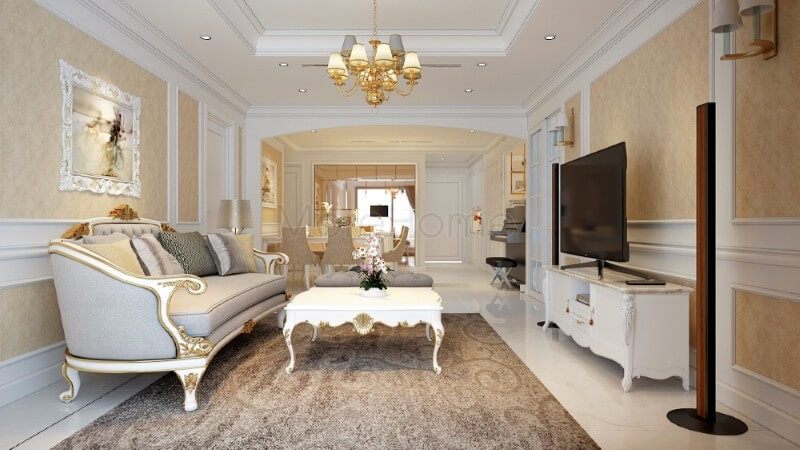 Mẫu thiết kế nội thất của chung cư Hoàng Anh Gia Lai cao cấp được sử dụng phong cách tân cổ điển.